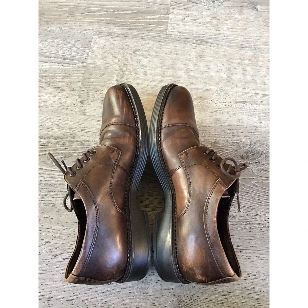 ECCO NEWCASTLE Toe Cap Derby Mens Size 45 / 11 Brown Leather Oxford Shoes Dress